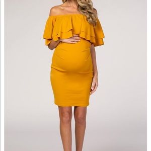Mustard Yellow Off Shoulder MATERNITY Dress